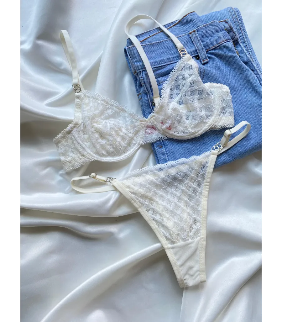 Arona Dantelli Bralet Takım Ekru
