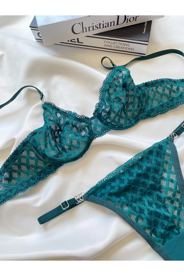 Arona Dantelli Bralet Takım Yeşil