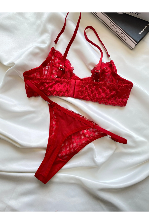 Arona Dantelli Bralet Takım Kırmızı