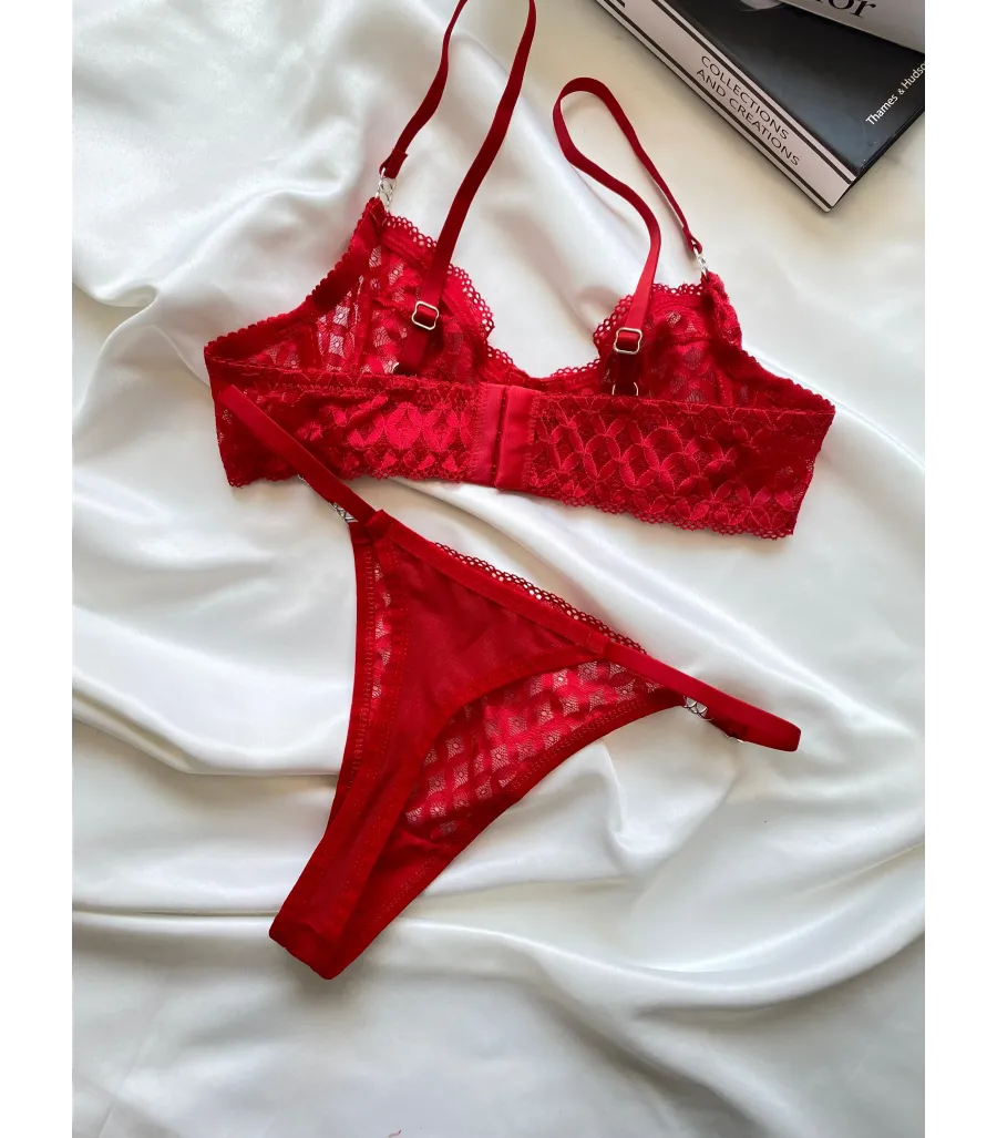 Arona Dantelli Bralet Takım Kırmızı