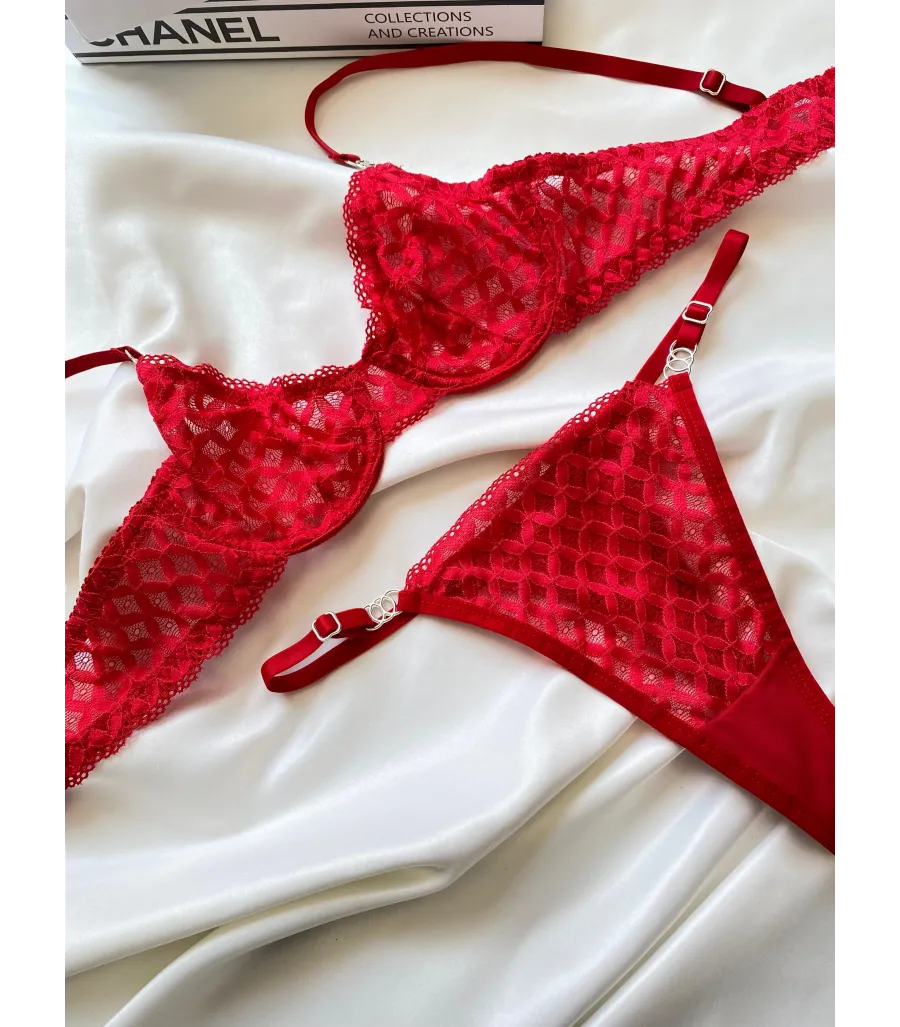 Arona Dantelli Bralet Takım Kırmızı