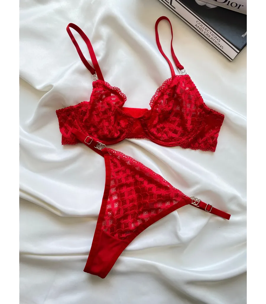 Arona Dantelli Bralet Takım Kırmızı