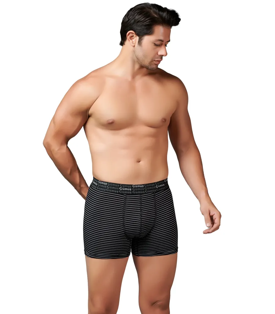 Gümüş Erkek Likralı Çizgili Boxer