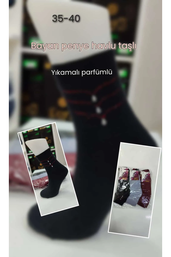 Pier Vio Kadın Taşlı Parfümlü Havlu Çorap 30