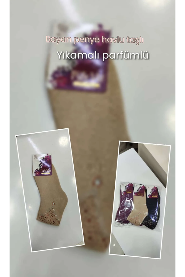 Pier Vio Kadın Taşlı Parfümlü Havlu Çorap 32