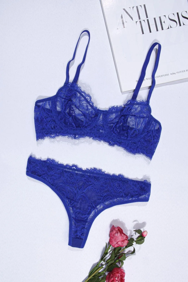 Blue Avcı Dantelli Sütyen Takımı Saks Mavisi