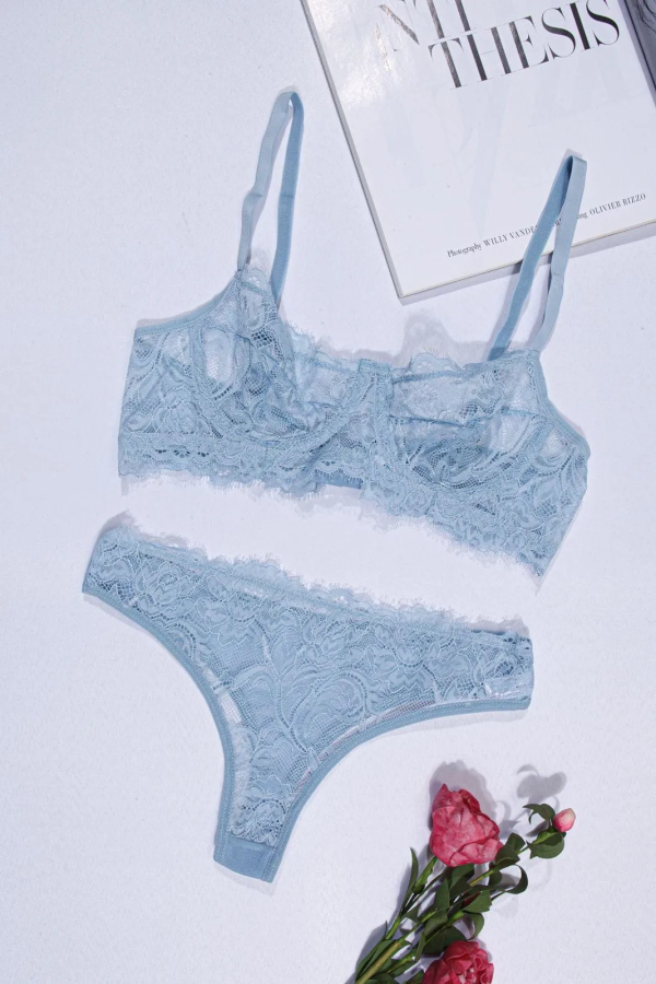 Blue Avcı Dantelli Sütyen Takımı Bebe Mavisi