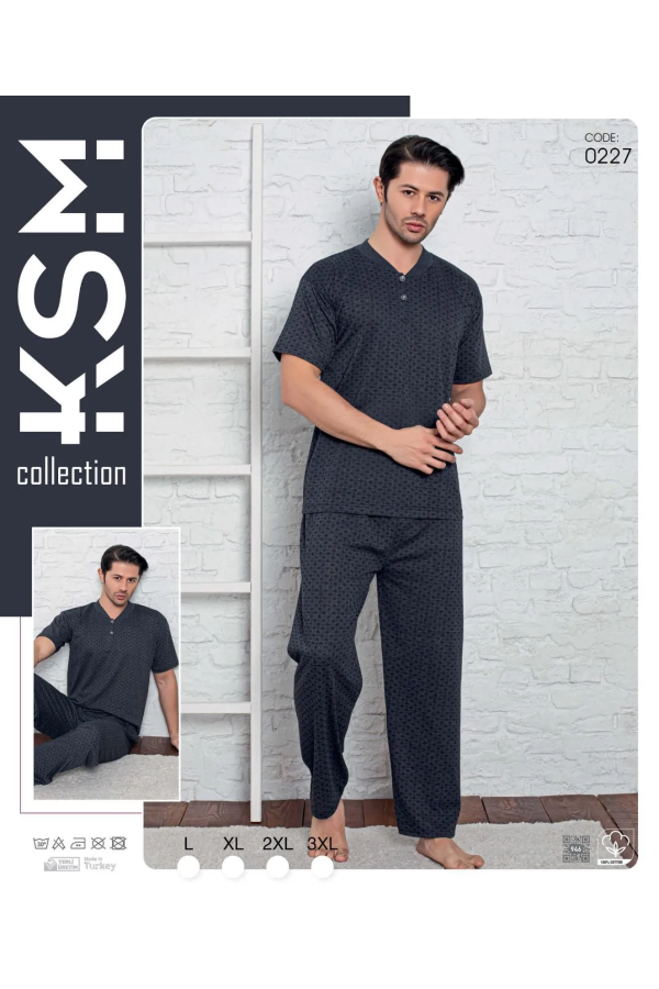 KSM Erkek Düğmeli Kısa Kollu Pijama Takımı