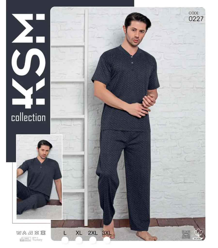 KSM Erkek Düğmeli Kısa Kollu Pijama Takımı