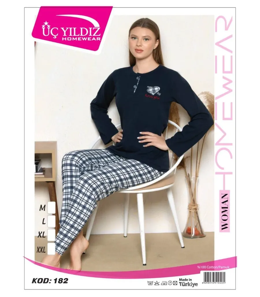 Üç Yıldız Uzun Kollu Kadın Pijama Takımı UCY182