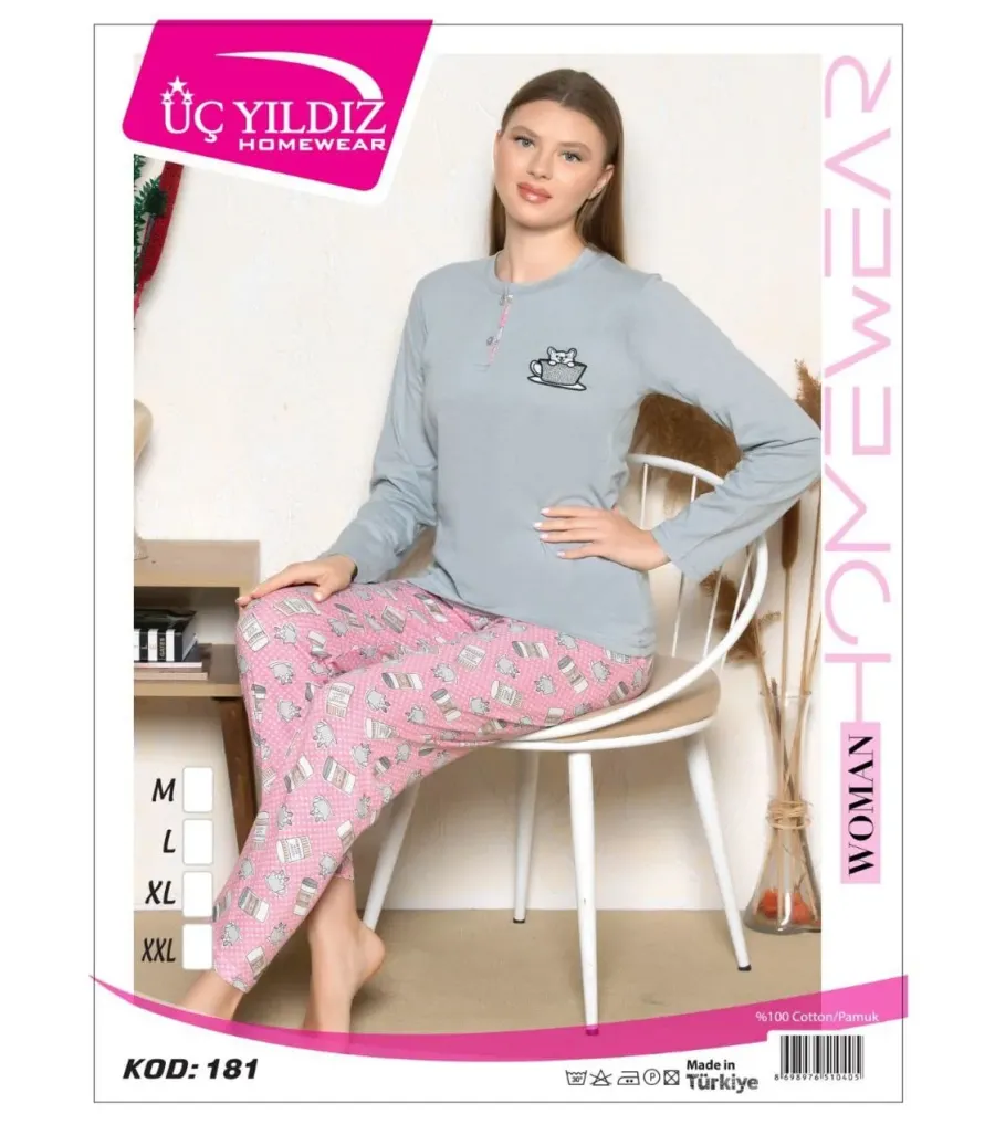 Üç Yıldız Uzun Kollu Kadın Pijama Takımı UCY181