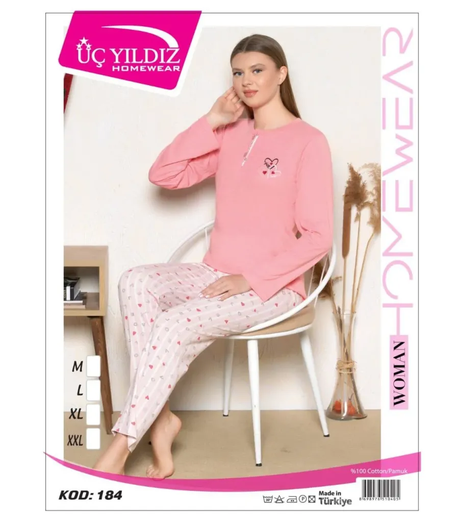 Üç Yıldız Uzun Kollu Kadın Pijama Takımı UCY184