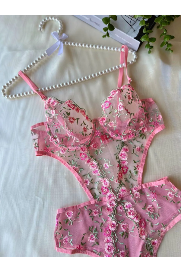 Arona Badysuit Pembe Büyük Çiçek