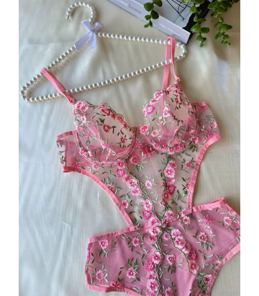 Arona Badysuit Pembe Büyük Çiçek