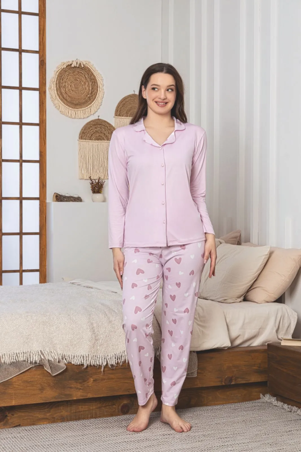 Elit Milan Kumaş Full Likralı Uzun Kol Kadın Pijama Takımı