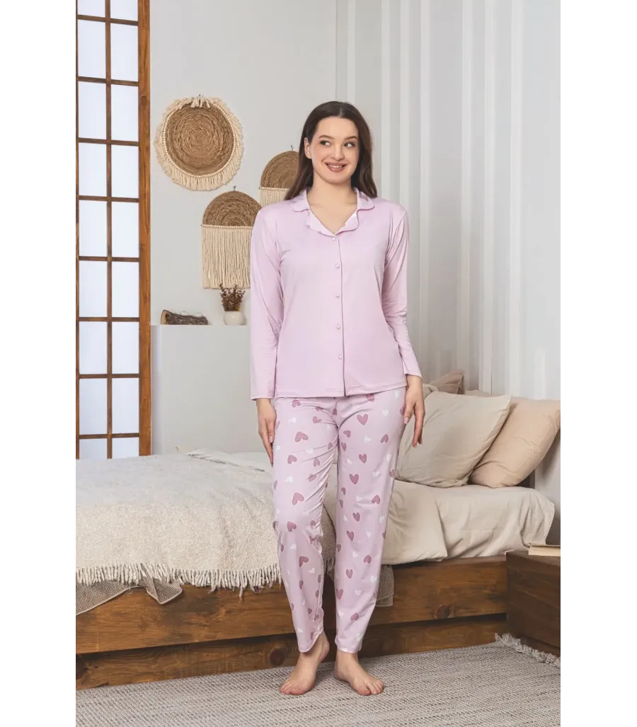 Elit Milan Kumaş Full Likralı Uzun Kol Kadın Pijama Takımı