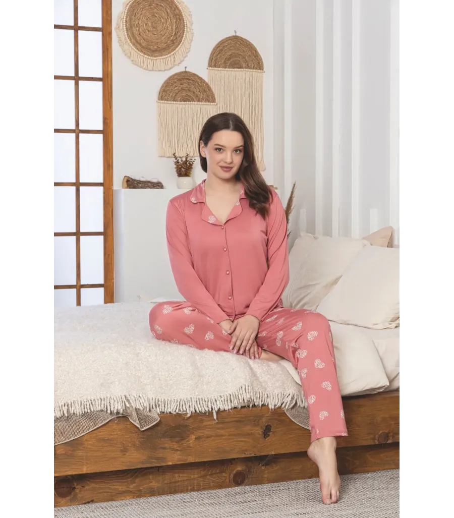 Elit Milan Kumaş Full Likralı Uzun Kol Kadın Pijama Takımı