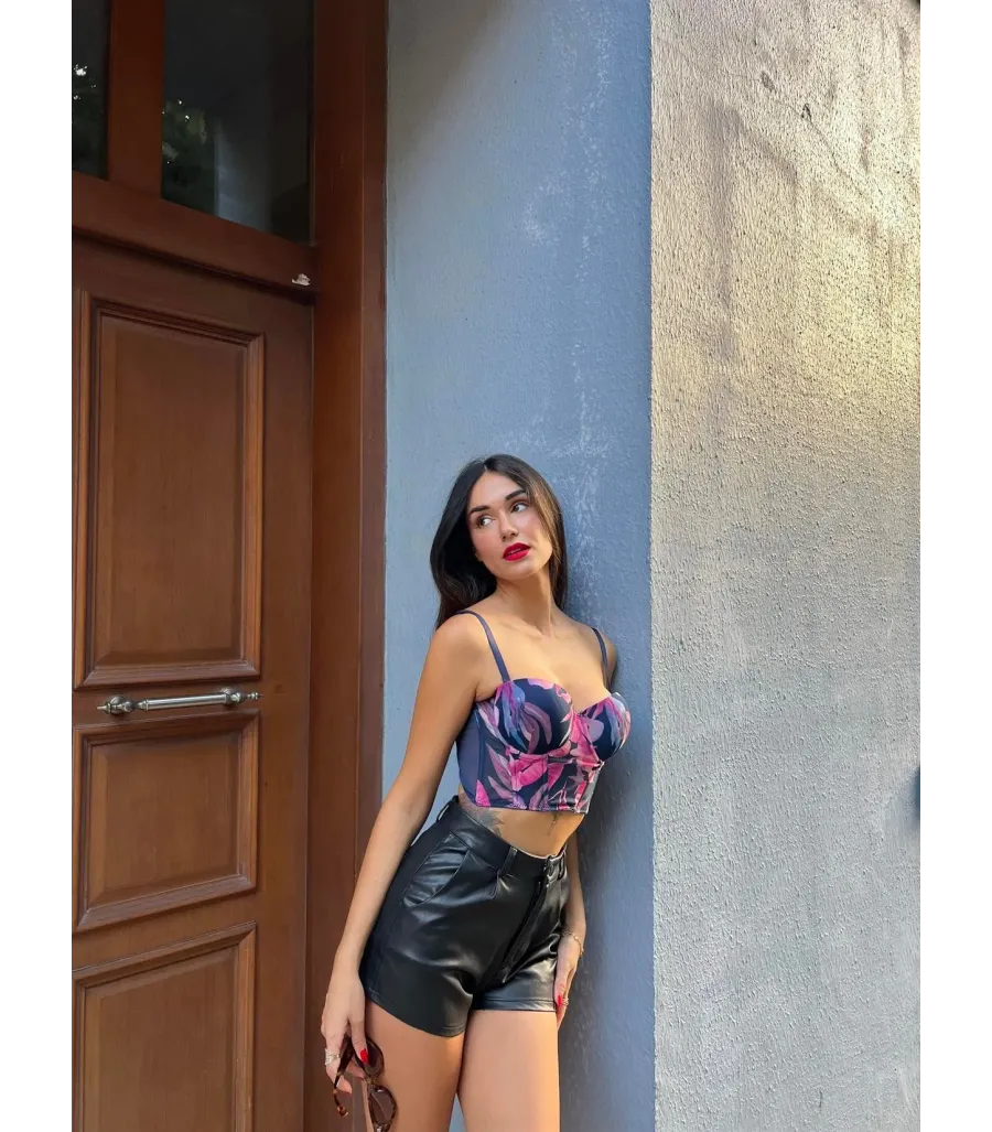 Cansoy Çiçekli Destekli Lacivert Bustiyer Takımı