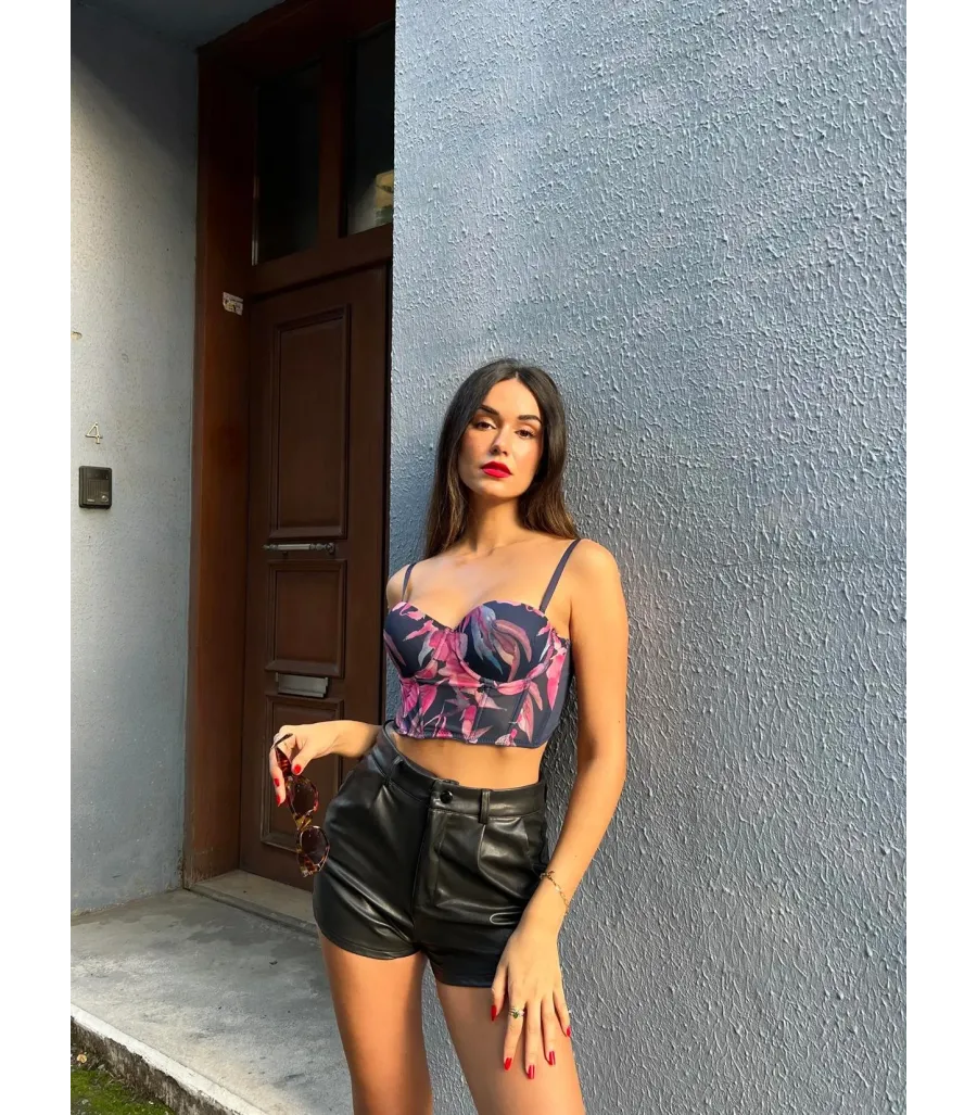 Cansoy Çiçekli Destekli Lacivert Bustiyer Takımı