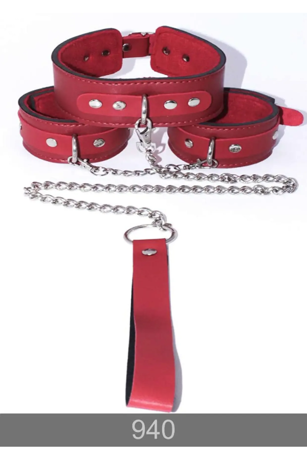 Redsaks İkili Fantezi Set Tasma Kelepçe Kırmızı
