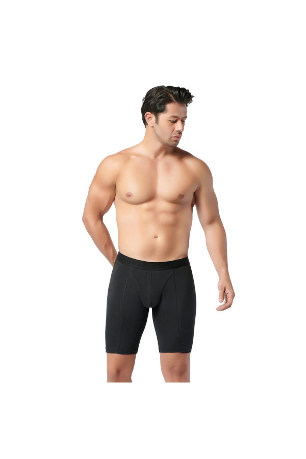 Gümüş Erkek Likralı Uzun Boxer Siyah