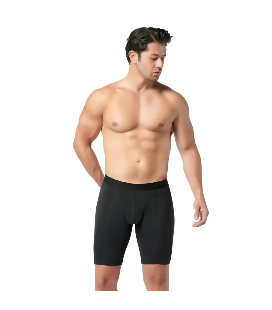 Gümüş Erkek Likralı Uzun Boxer Siyah