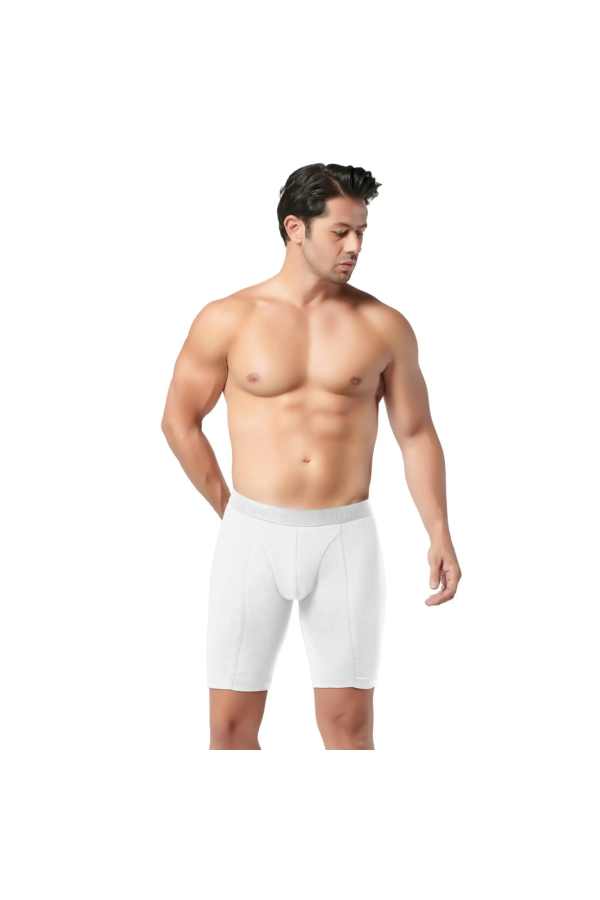 Gümüş Erkek Likralı Uzun Boxer Beyaz