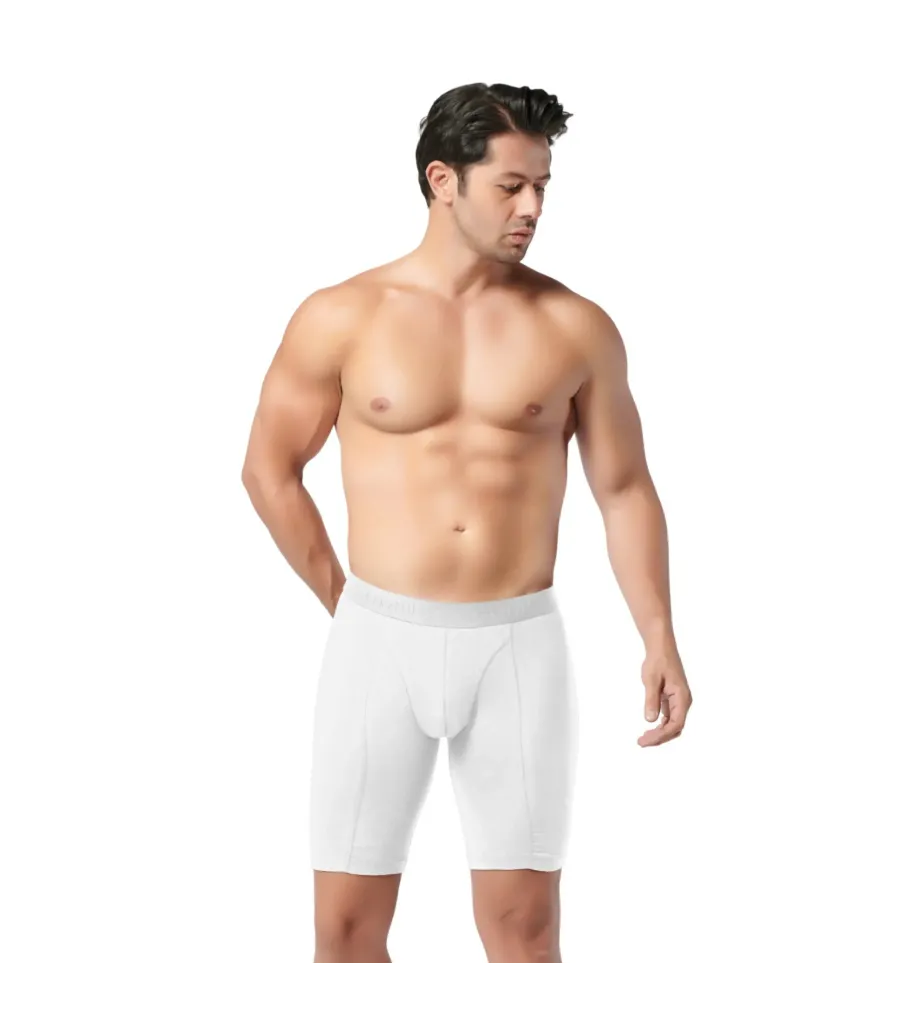 Gümüş Erkek Likralı Uzun Boxer Beyaz
