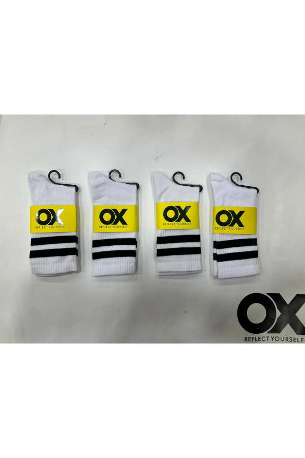 OX Kadın Kolej Çorabı Beyaz Siyah Çizgili