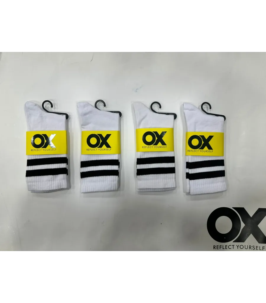OX Kadın Kolej Çorabı Beyaz Siyah Çizgili