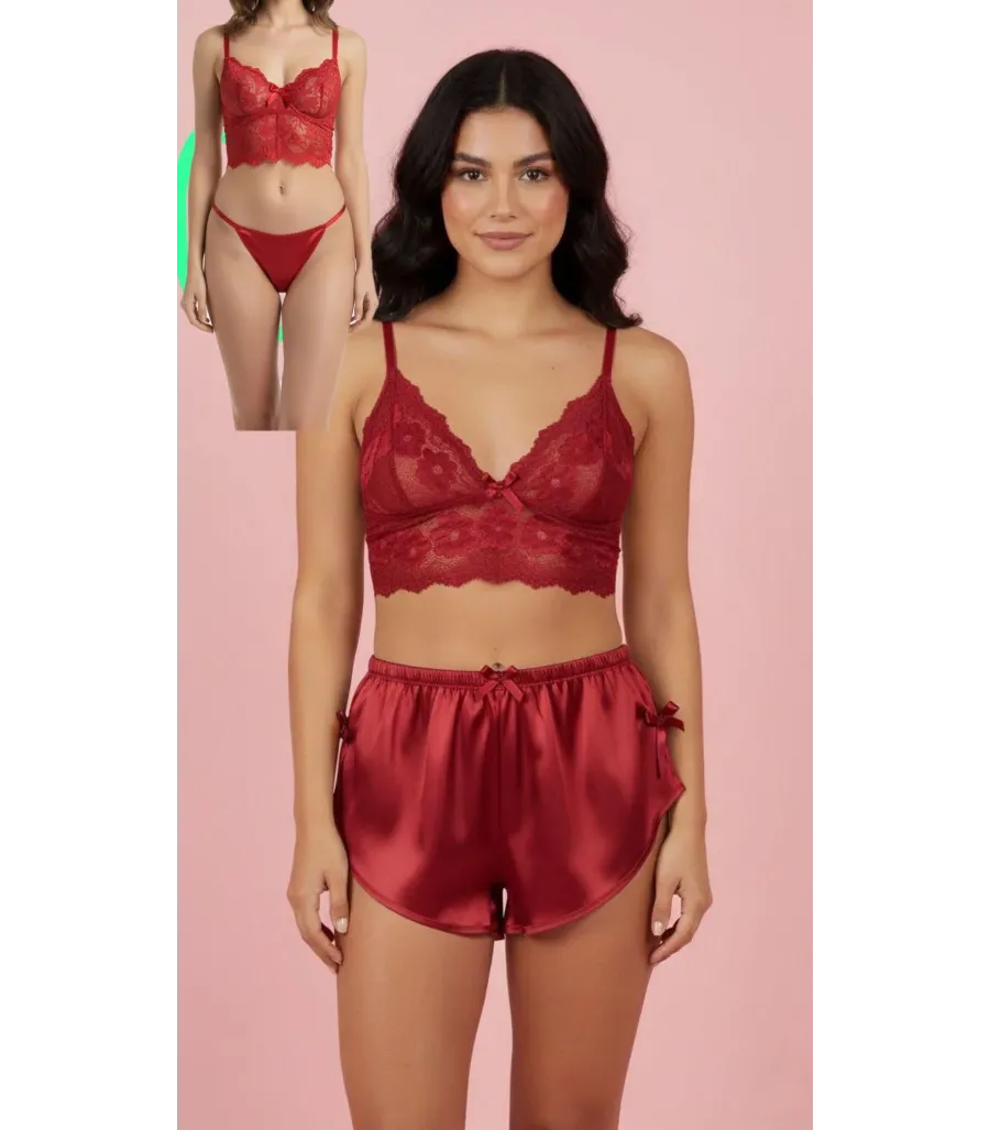 Love Secret Üçlü Şortlu Takım Bordo