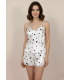 Love Secret Saten Şortlu Takım Beyaz Çizgi Kalpli