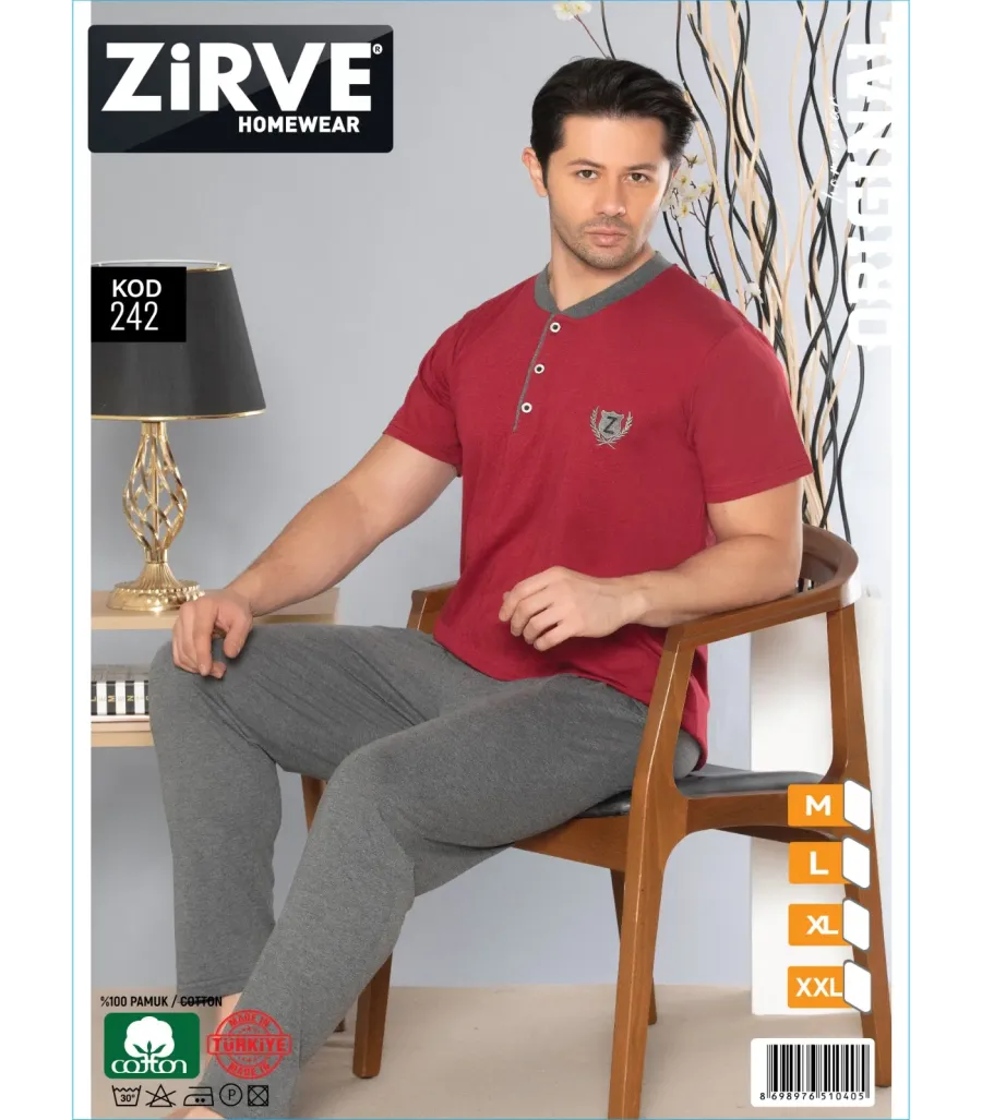 Zirve Erkek Penye Süprem Kısa Kol Pijama Takımı 242