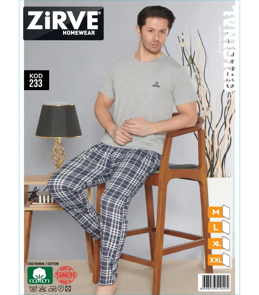 Zirve Erkek Penye Süprem Kısa Kol Pijama Takımı 233
