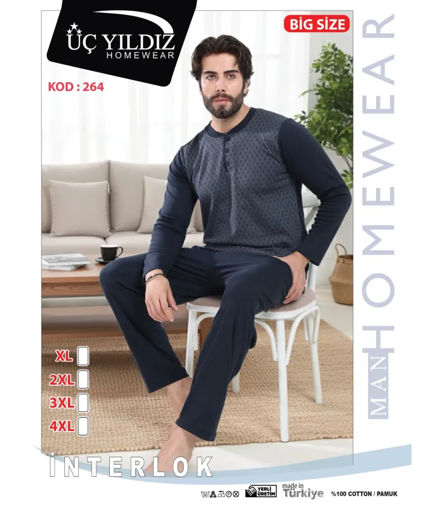 Üçyıldız Üç Yıldız Erkek İnterlok Pijama Takımı Battal 264