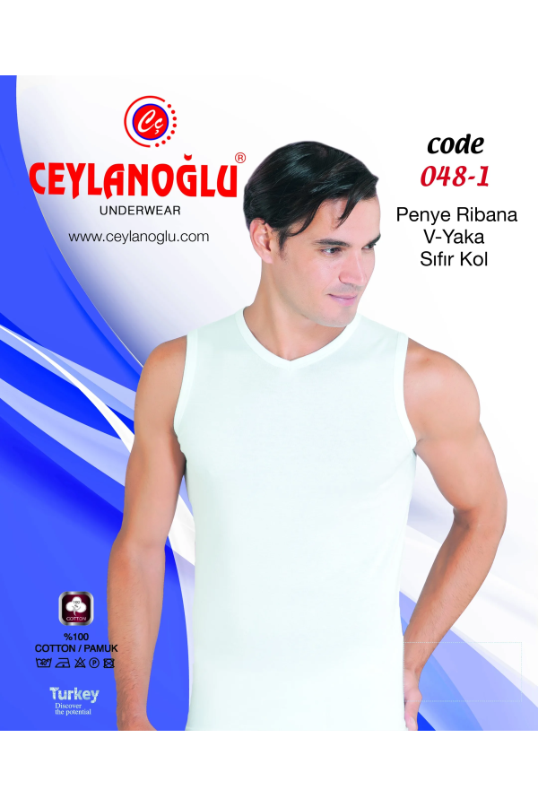 Ceylanoğlu Beyaz Ribana O-kol V-yaka Beyaz