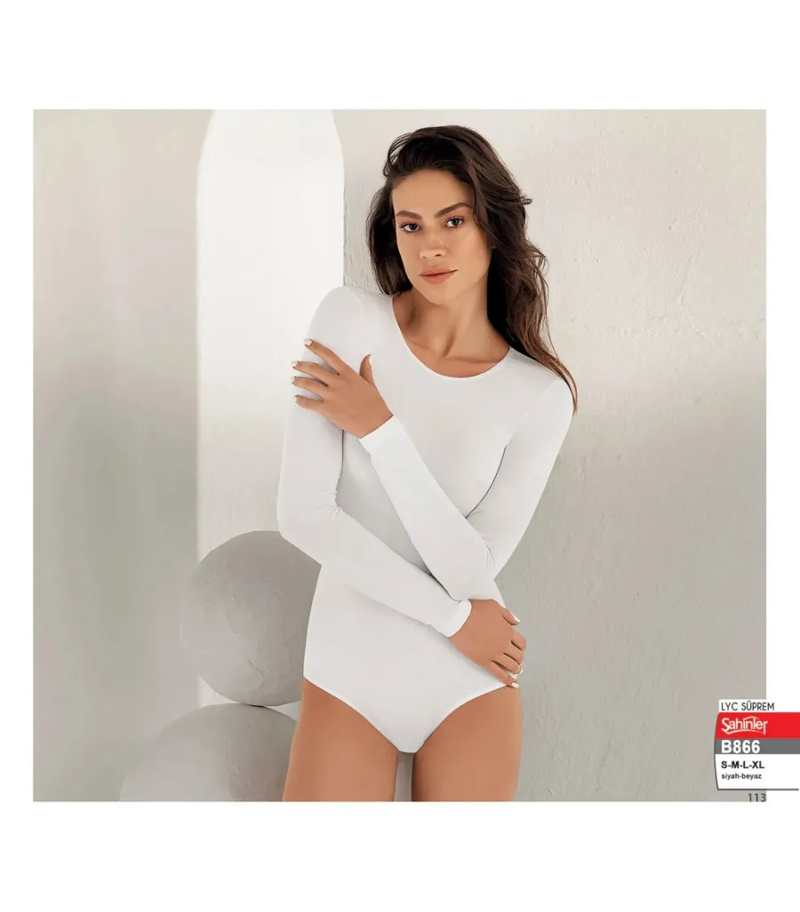 Şahinler Lyc Bisiklet Yaka Uzun Kol Çıtçıtlı Body Beyaz
