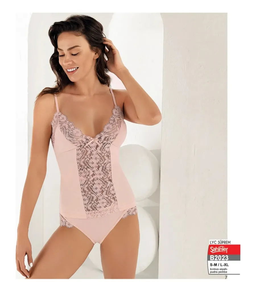 Şahinler 2 Li Tk - İp Askı Atlet + Bikini Slip Pudra Pembe