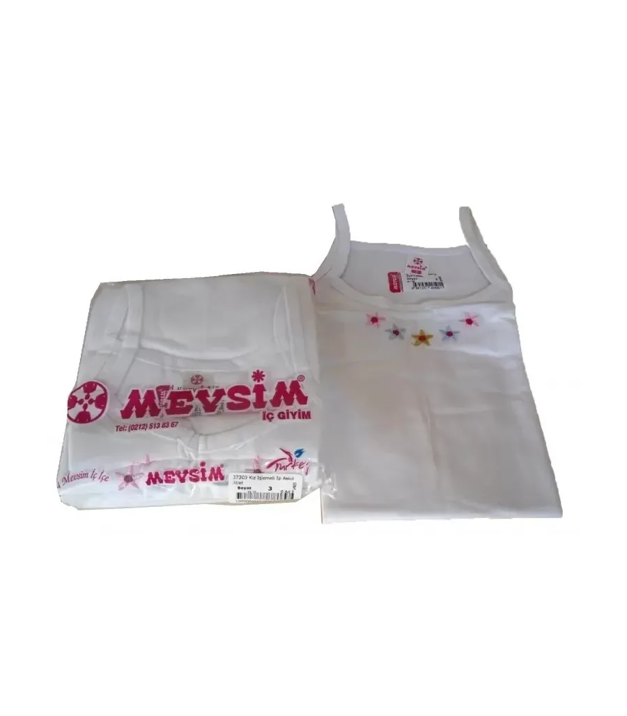 Toptan Mevsim Kız ip Askılı işlemeli Penye Atlet
