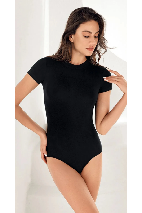 Şahinler Lyc Balıkçı Yaka Kısa Kol Çıtçıtlı Body Siyah