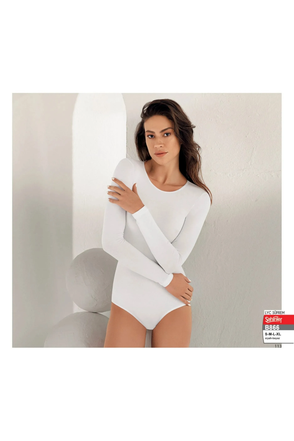 Şahinler Lyc Bisiklet Yaka Uzun Kol Çıtçıtlı Body Beyaz