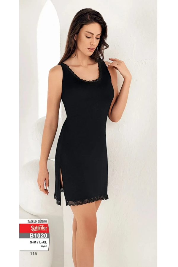 Şahinler Zakkum Askılı Gecelik Siyah