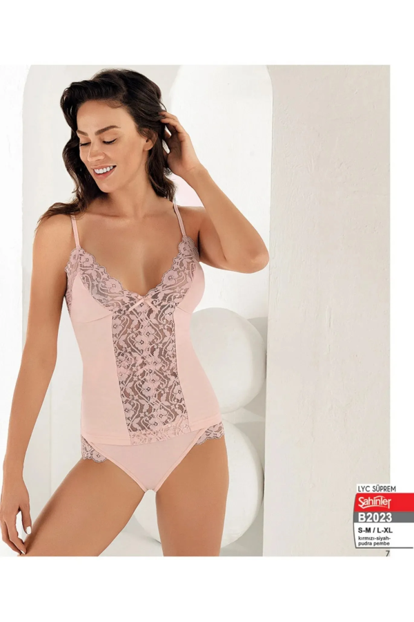 Şahinler 2 Li Tk - İp Askı Atlet + Bikini Slip Pudra Pembe