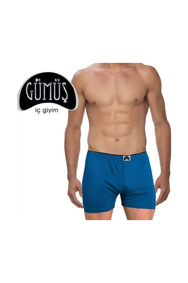 Toptan Gümüş 4020 Havlu Bel Düz Penye Boxer Mavi
