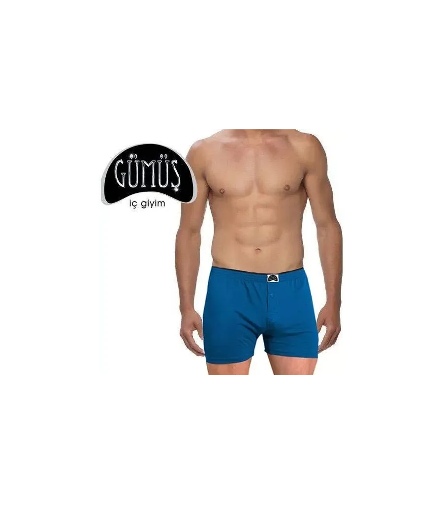 Toptan Gümüş 4020 Havlu Bel Düz Penye Boxer Mavi