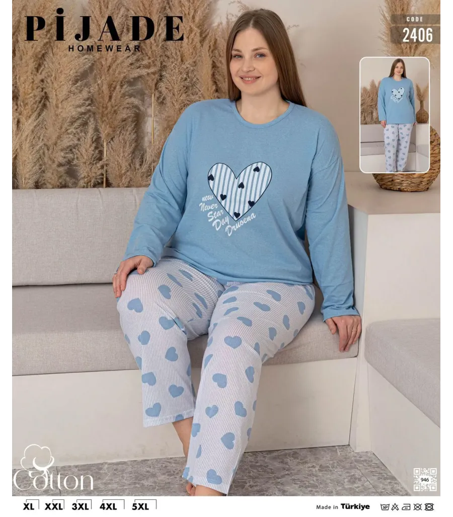 KSM Kadın Uzun Kol Battal Pijama Takımı KSM16