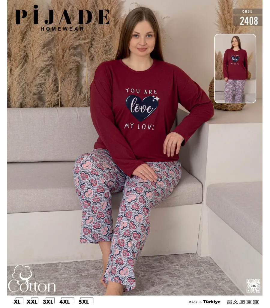 KSM Kadın Uzun Kol Battal Pijama Takımı KSM15