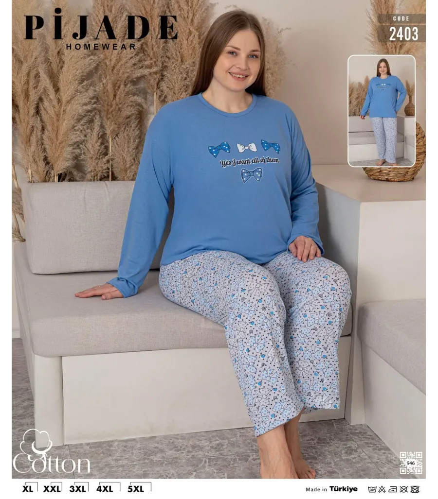 KSM Kadın Uzun Kol Battal Pijama Takımı KSM12