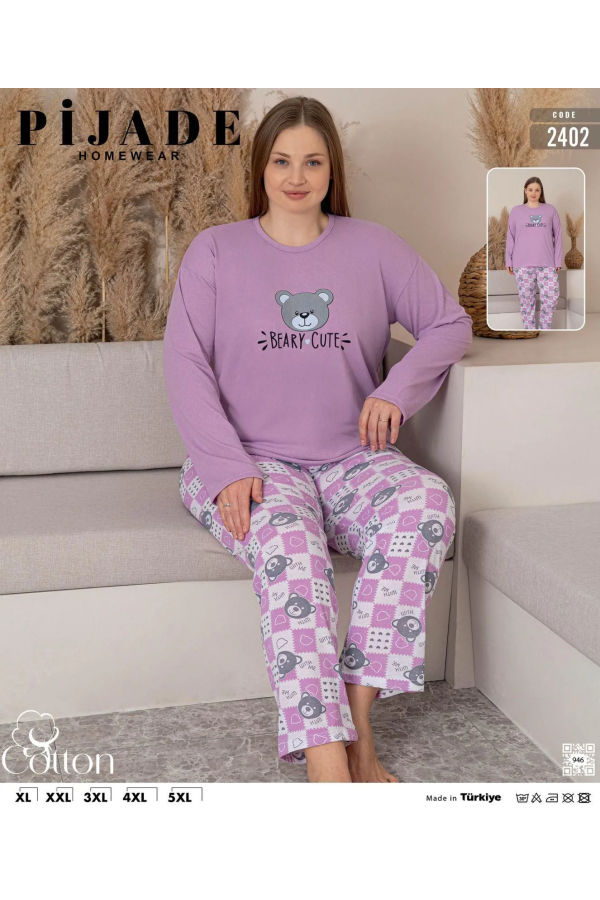 KSM Kadın Uzun Kol Battal Pijama Takımı KSM11