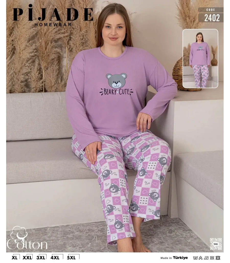 KSM Kadın Uzun Kol Battal Pijama Takımı KSM11